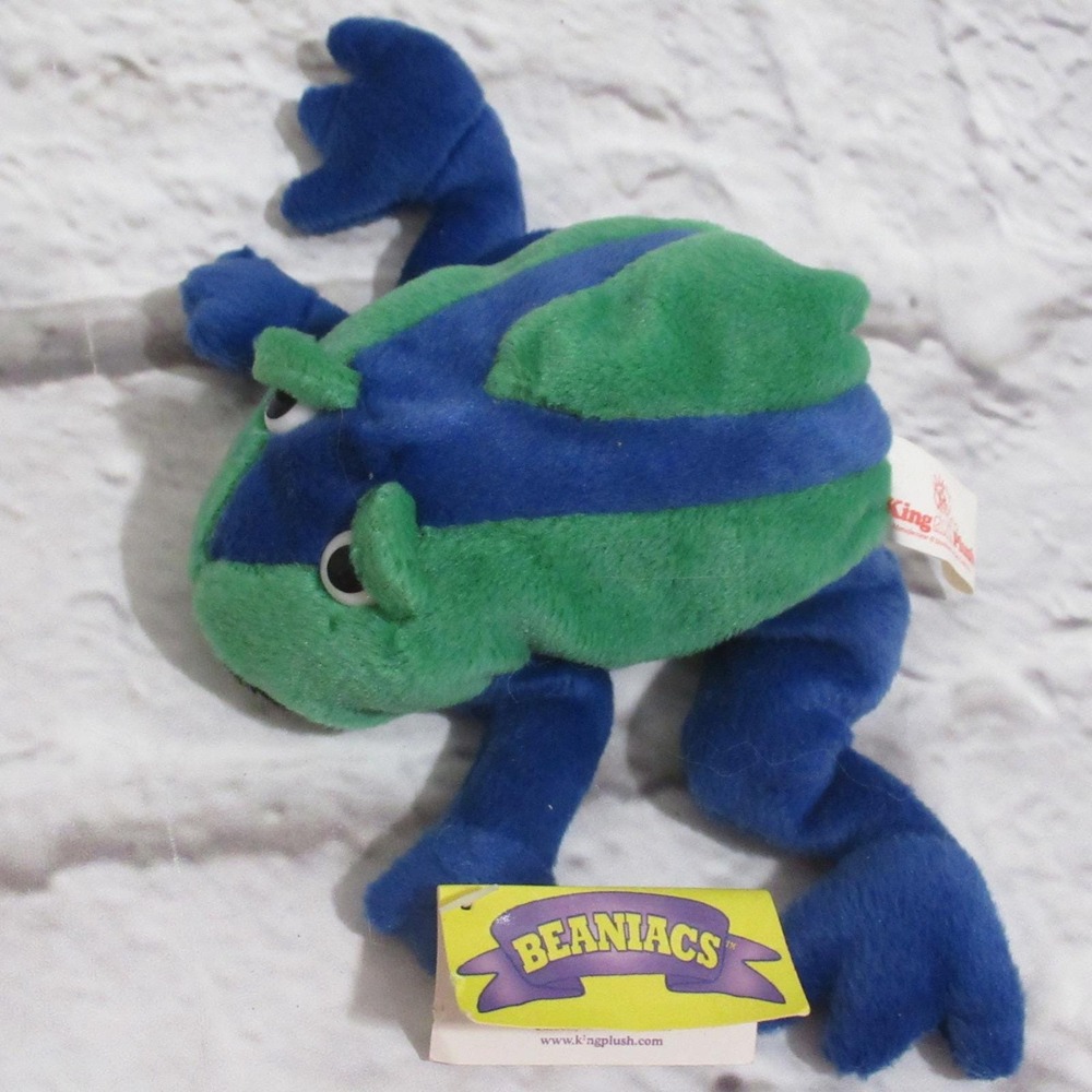 King Plush Beaniacs Frog Plush Toy Kids Small Blue Green Vintage 1998 Bean Bag